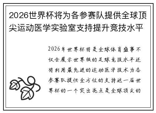 2026世界杯将为各参赛队提供全球顶尖运动医学实验室支持提升竞技水平